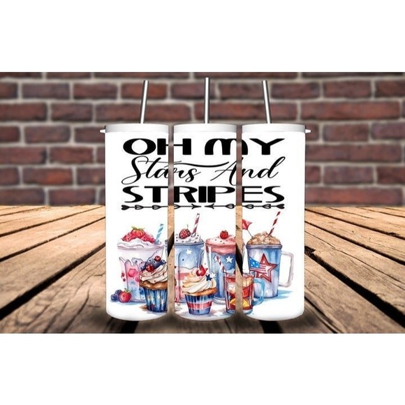 4th of July Custom Tumbler, Oh My Stars & Stripes  20 oz Handmade Tumbler - Picture 1 of 1